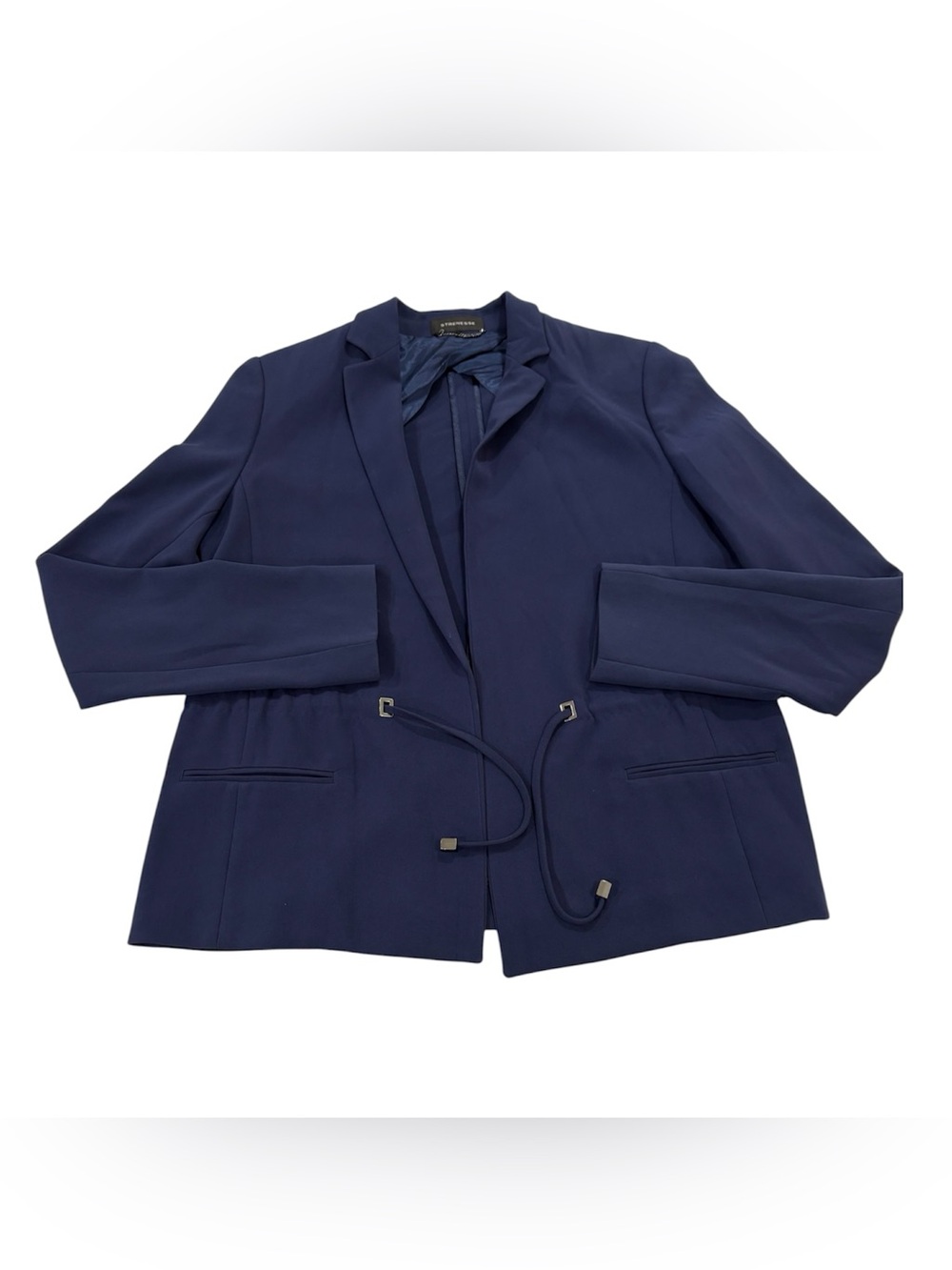 Strenesse Navy Blue Triacetate Blazer Drawstring Waist Jacket Size 4 US / 36 DE